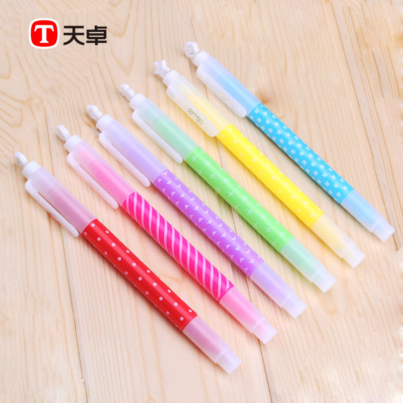 天卓文具 印章荧光笔双头6支装 笑脸爱心好玩小学生卡通礼物 划线盖小表情颜色鲜艳多用途重点标记画画86330
