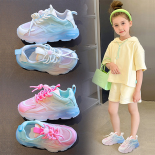 李宁女童鞋子夏季2022年新款小白儿童运动老爹鞋网面透气夏款女孩