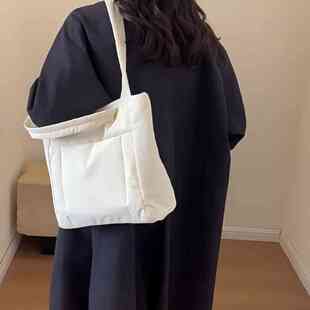 托特包大容量女士单肩腋下包纯色通勤学生帆布手提袋新款布兜子