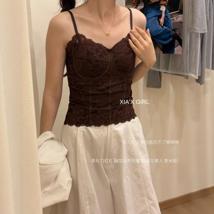 FAFA法式复古蕾丝骨线带胸垫收腰吊带新款内搭美背内衣女一体背心