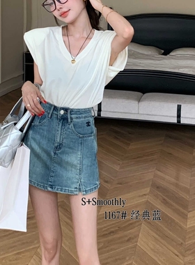 S+smoothly重工钉珠设计蝴蝶结牛仔短裤防走光裙裤