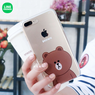 捡漏LINE布朗熊iPhoneX手机壳透明6苹果XS卡通8plus硅胶6S全包壳