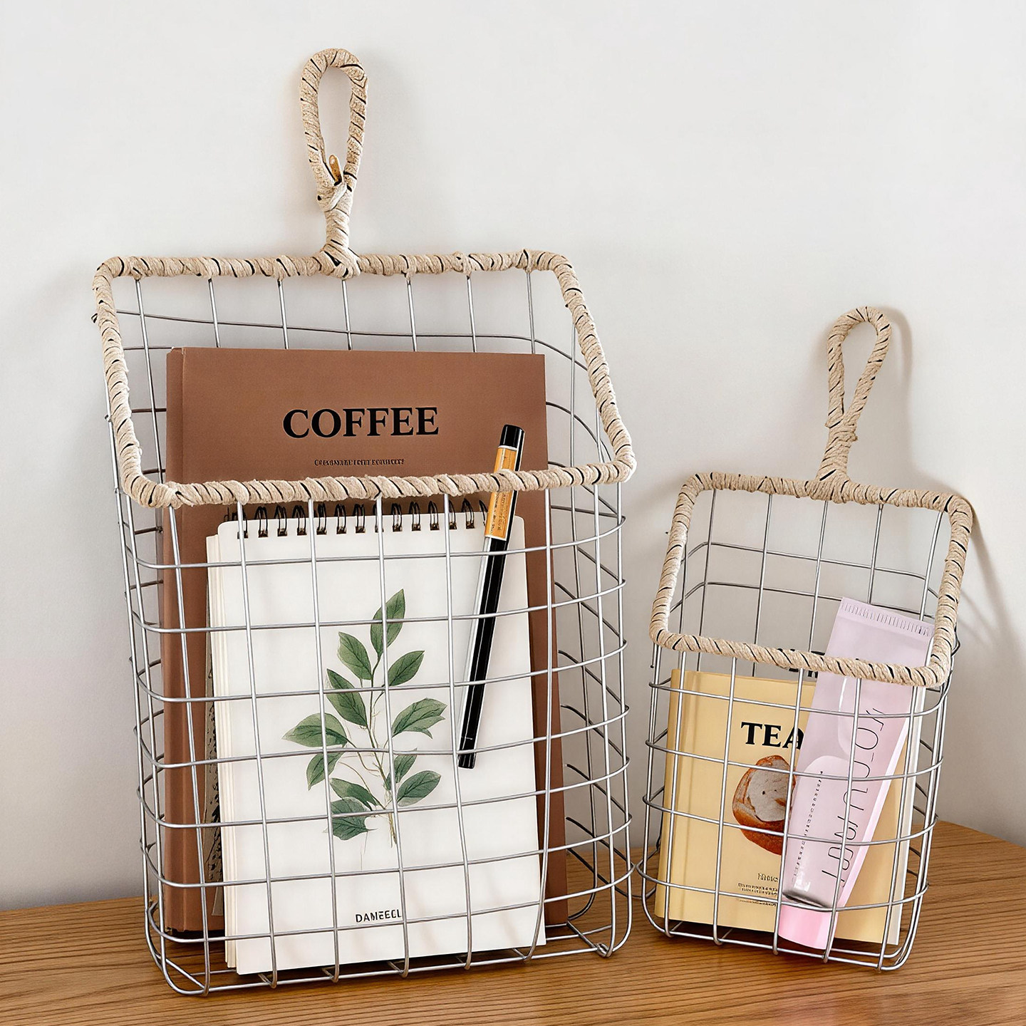 金属网格手工编织带盖收纳筐图片