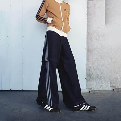 阿迪达斯三叶草春季可拆卸宽松牛仔裤扭扭裤男女裤KB6416 KB6415
