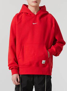 耐克男2025春新本命年红色连帽加绒卫衣运动宽松套头衫HV8206-657
