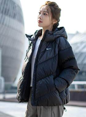 耐克连帽羽绒服女秋冬新款保暖宽松运动服休闲夹克外套HF7871-010