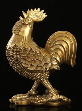 纯铜鸡摆件铜公鸡生肖金鸡大号金钱鸡家居客厅酒柜装饰品开业礼品