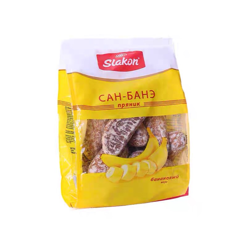 俄罗斯进口香蕉蜂蜜光头饼粗粮黑面小面包老怀旧网红零食饼干食品