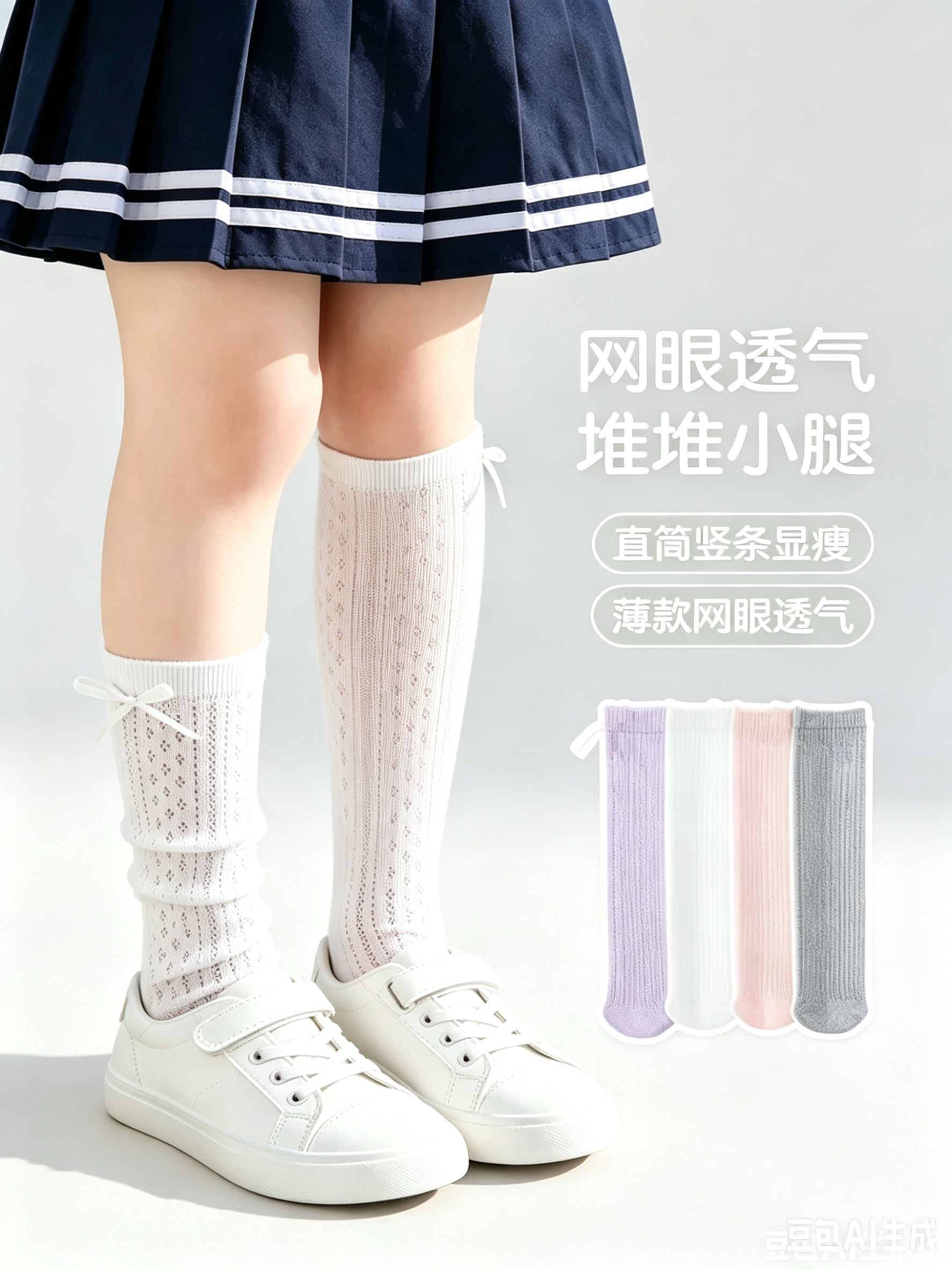 A类纯儿童袜子女童夏季袜子学生夏薄款中长筒袜网眼防蚊小腿袜子