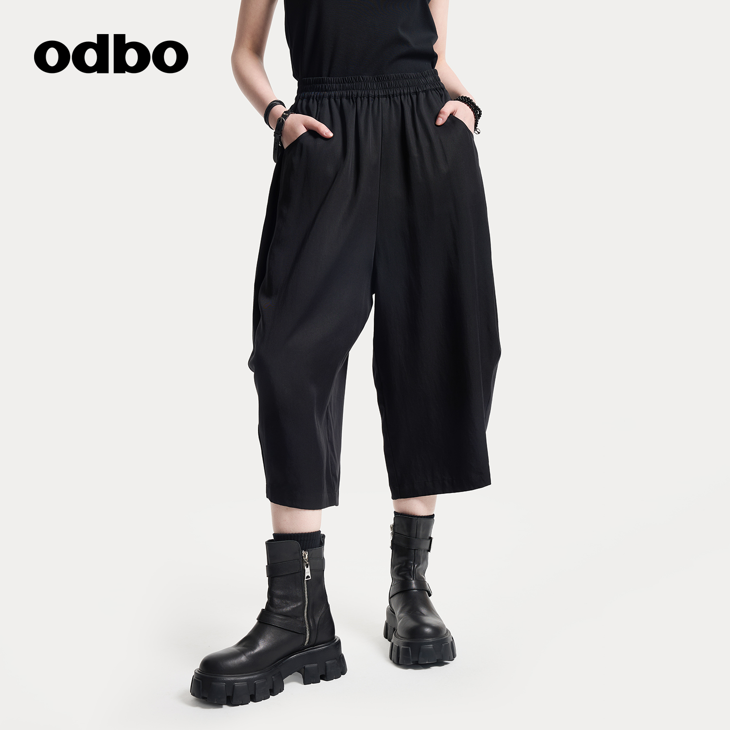 odbo原创极简休闲裤天丝七分裤