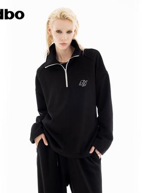 odbo/欧迪比欧拉链立领休闲卫衣2025年秋冬新款简约风半开襟上衣