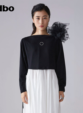 odbo/欧迪比欧原创设计感高端精致网纱胸针T恤女早夏新款上衣