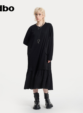 odbo/欧迪比欧原创设计连衣裙2025春夏新款中长裙子立体花纹拼接