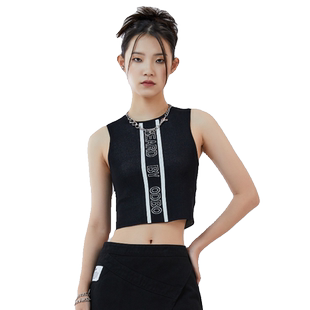 odbo/欧迪比欧logo印花针织运动背心女夏季新款短款辣妹上衣