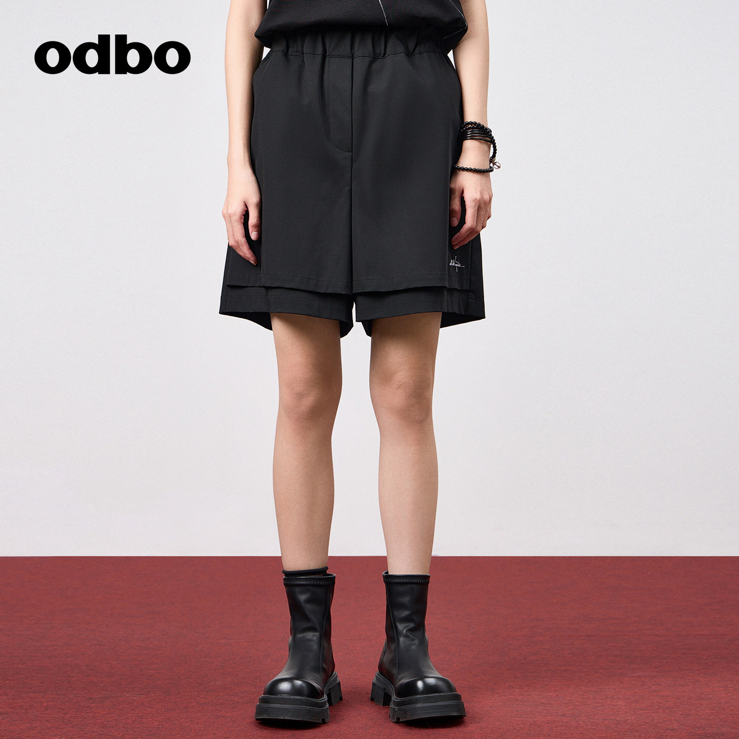 odbo/欧迪比欧时尚休闲假两件设计印花短裤女2025夏季新款休闲裤