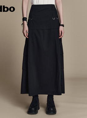 odbo/欧迪比欧原创黑白设计街头百搭黑色半身裙女夏季新款