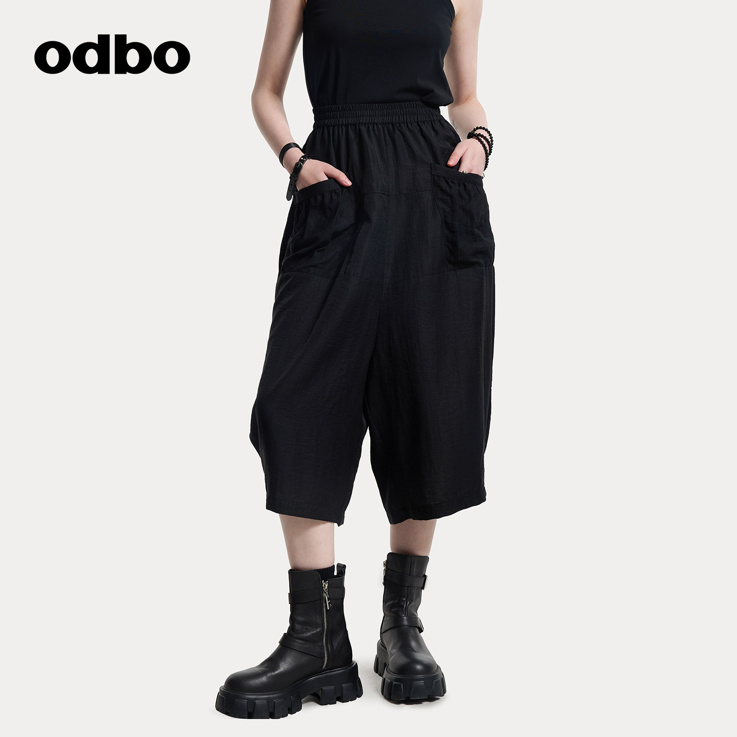 odbo/欧迪比欧休闲裤女夏薄款时尚设计感小众阔腿裤2025新款裤子