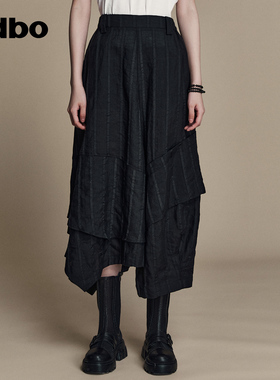 odbo/欧迪比欧原创设计拼接条纹休闲裤女夏季新款七分阔腿裤