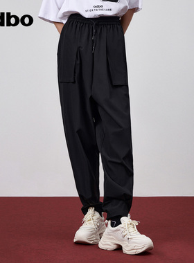 odbo/欧迪比欧工装风大口袋黑色休闲裤女夏季新款宽松显瘦运动裤