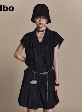 odbo/欧迪比欧原创设计西装领黑色连体裤女夏季新款百搭裙裤