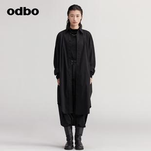 新款 odbo 女秋装 上衣 欧迪比欧原创设计感印花衬衫 百搭中长款