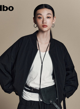 odbo 潮牌黑色收腰棒球服短外套女初春新款高级感炸街上衣