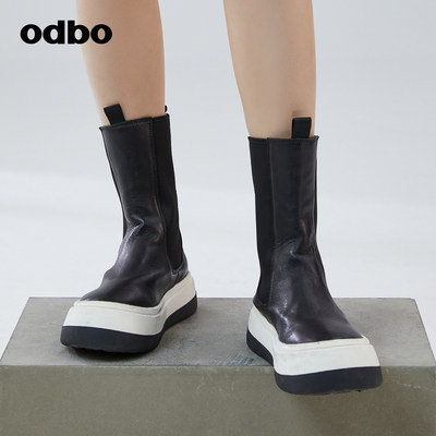 【商场同款】odbo/欧迪比欧新款中筒休闲鞋女增高时尚鞋子