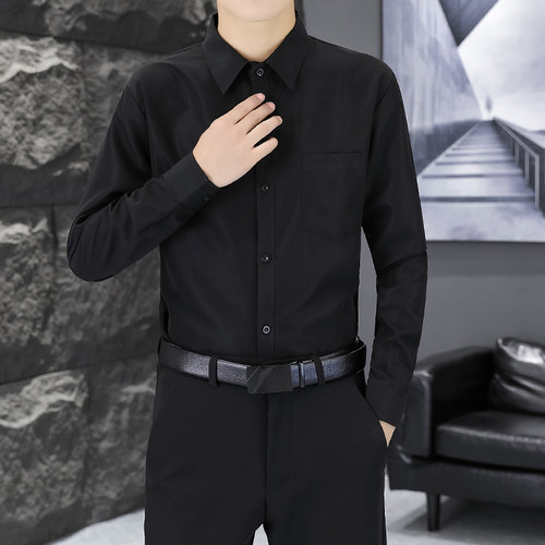 男士长袖黑衬衫商务休闲职业正装