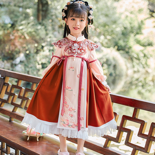 中国风连衣裙儿童公主古装 明制汉服女童秋季 装 长袖 超仙宝宝演出服