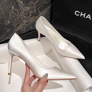 尖头细跟高跟鞋女职业新款秋高端小羊皮软底百搭工作单鞋上班鞋