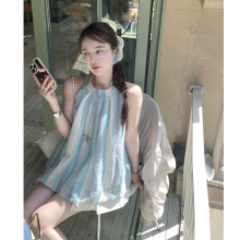 IKOON重工棉麻A字娃娃衫宽松吊带背心女夏外穿2025新款挂脖上衣