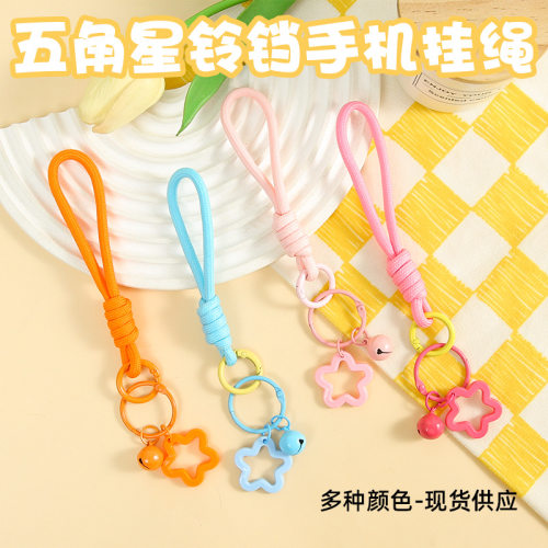 新款彩色亚克力镂空五角星钥匙扣挂件烤漆铃铛配件耳机套包包装饰
