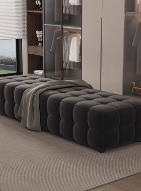 奶油风轻奢卧室床尾凳绒布沙发长条凳客厅脚踏墩服装店换鞋凳子