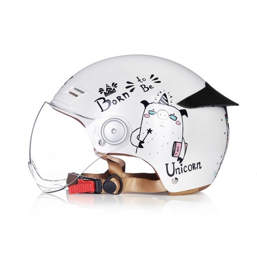 NK摩托车头盔女四季半盔3C电动车机车安全帽可爱卡通防风春夏盔