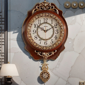 丽盛欧式 客厅挂钟创意静音复古摇摆钟表田园时钟家用壁钟艺术装 饰