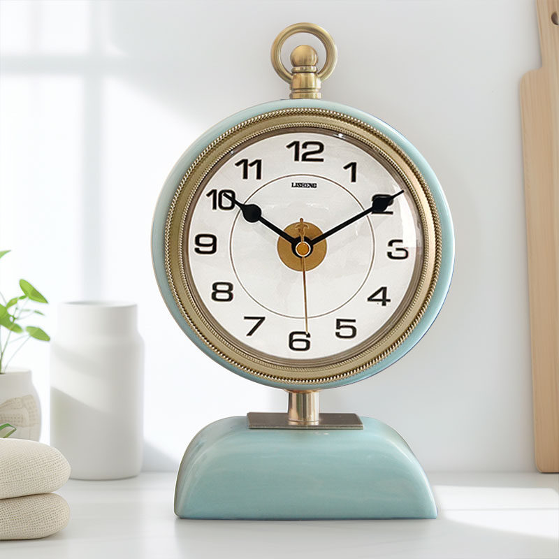 复古陶瓷座钟静音客厅台式石英钟表摆件欧式台钟桌面卧室创意时钟