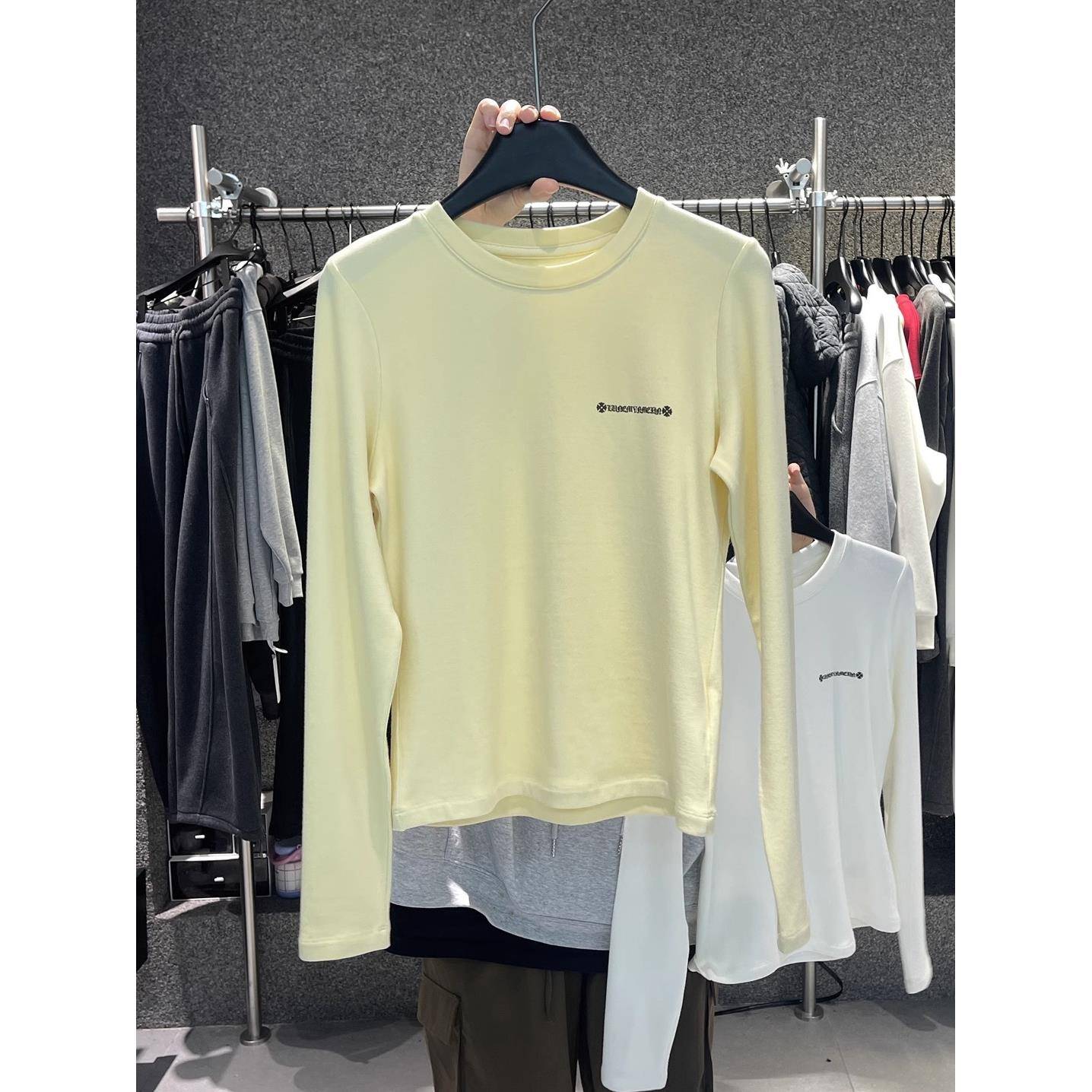 917 2025年冬季韩系简约字母印花纯棉抓绒长袖T恤显瘦百搭打底衫