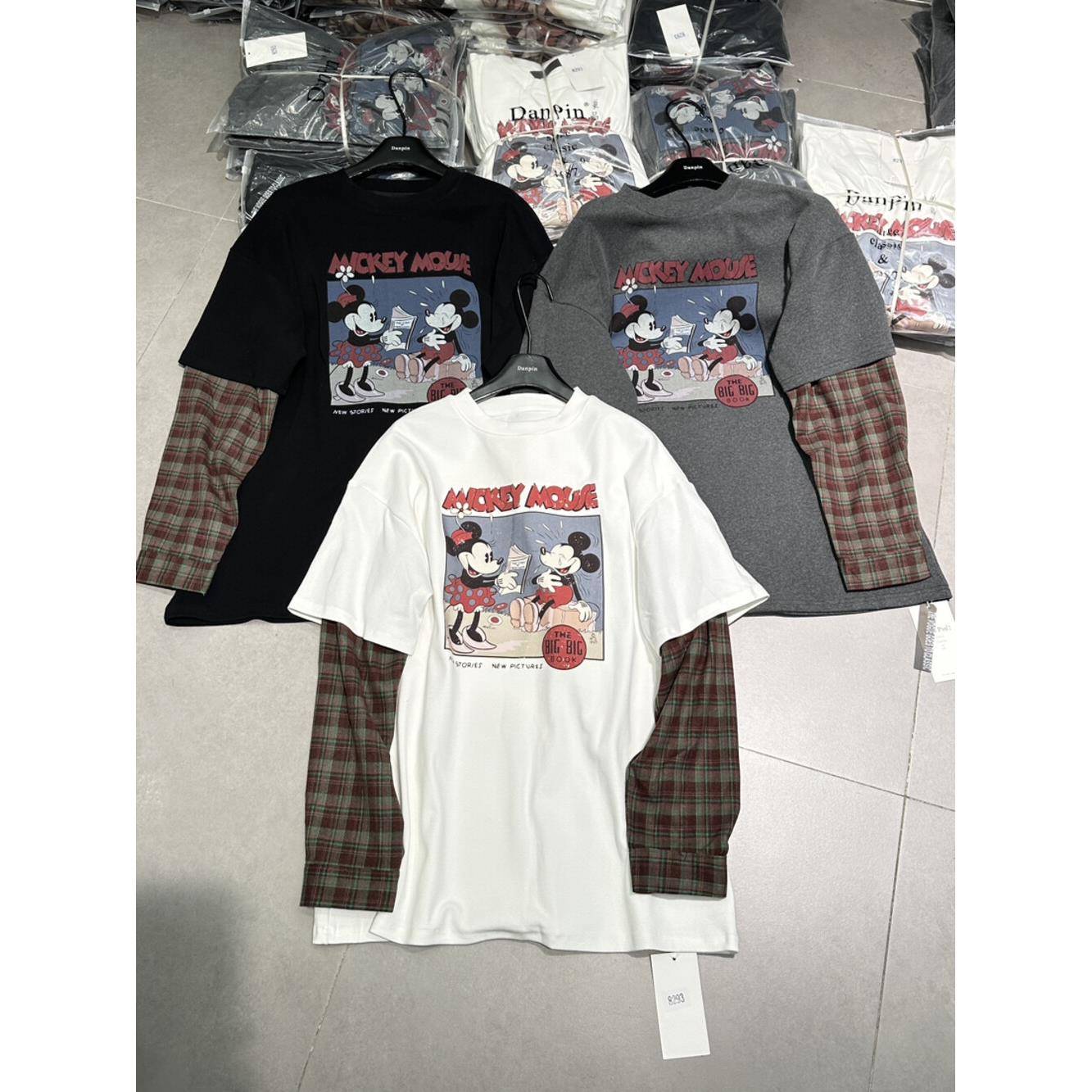 DANPIN单品 冬季韩系小众设计感袖子拼接假两件长袖T恤显瘦上衣女