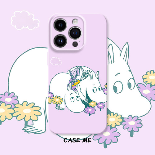 花丛嬉戏姆明适用iphone16/15pro苹果17Promax华为P70/MATE70/vivoS20/x200/oppofindx8/x7小米15/14手机壳