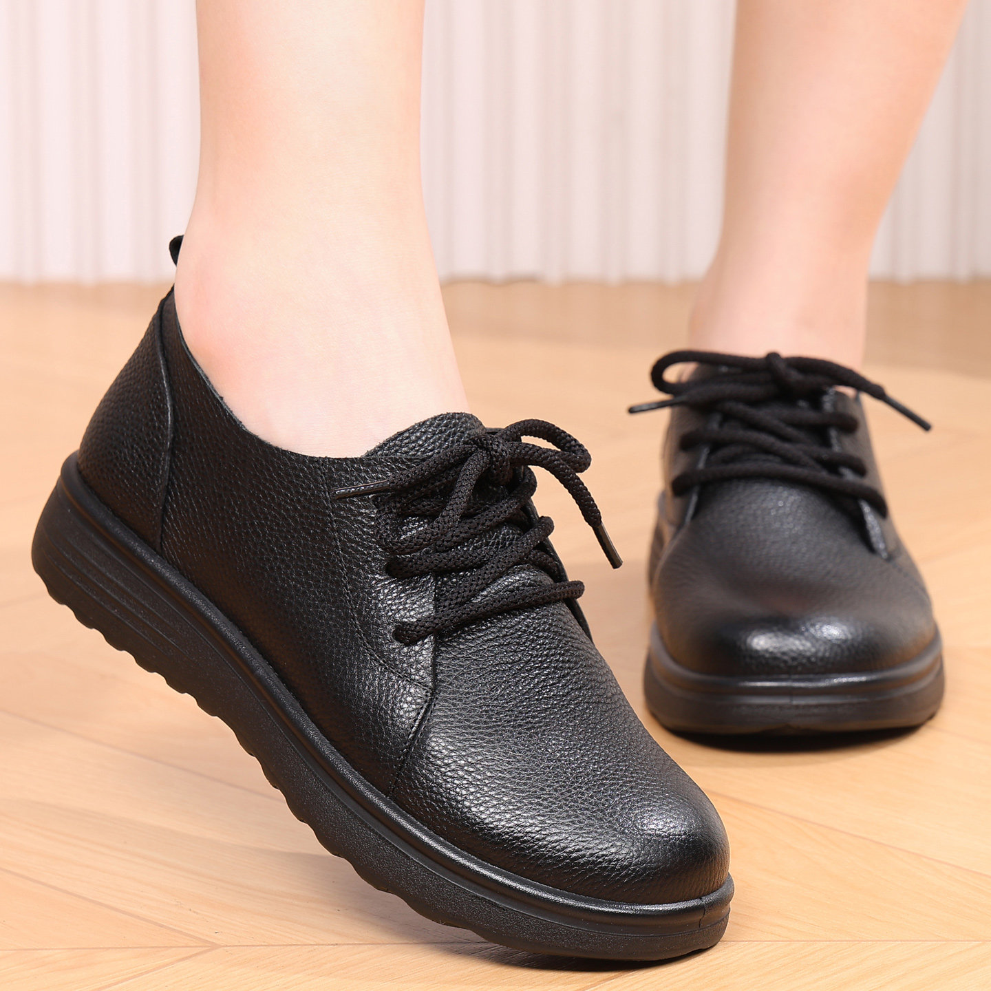 旺奈真皮软底妈妈单鞋女平底防滑老人皮鞋中老年系带圆头女鞋清仓,女鞋,深口单鞋,淘宝优惠券,粉丝福利购,淘宝优惠卷