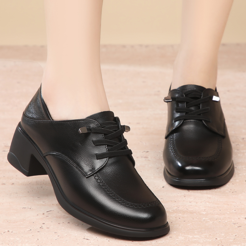 2024秋季新款单鞋旺奈真皮粗跟