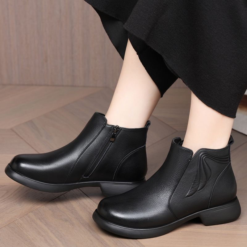 女短靴裸靴薄绒马丁靴真皮女棉靴