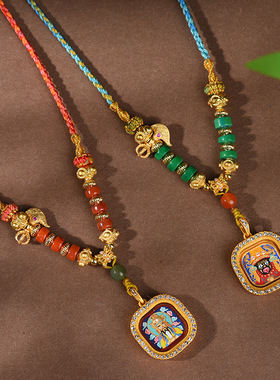 藏式吊坠绳方形唐卡镶钻手绘扎基拉姆新国潮国风小众新中式男女款