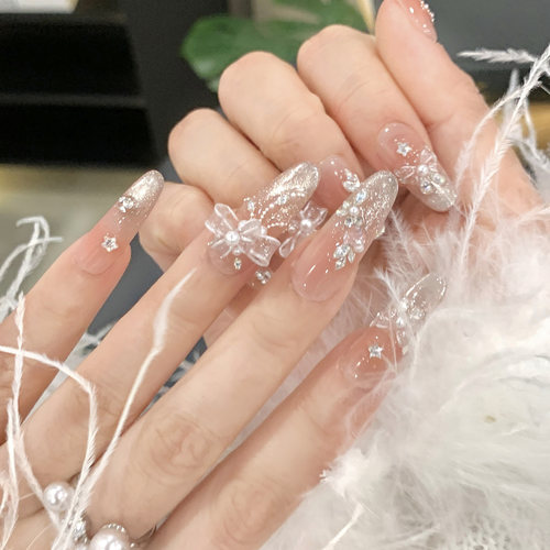 手工轻奢爆闪猫眼蝴蝶结穿戴甲