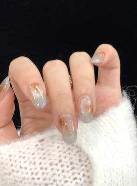手工穿戴甲初秋海蓝焦糖晕染美甲