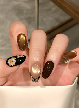 手工穿戴甲中古老钱风黑金美甲贴