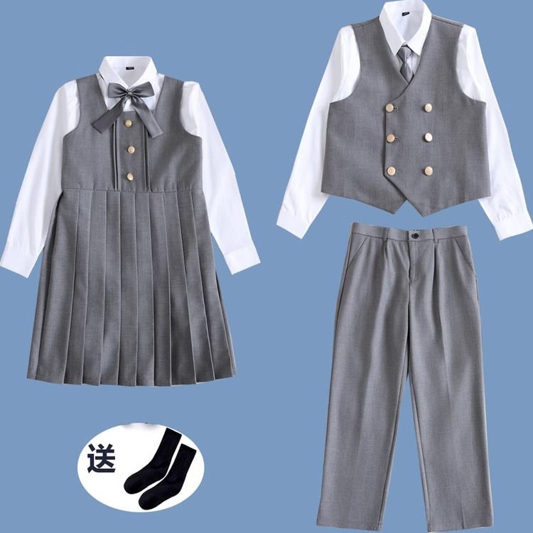 儿童合唱演出服小学生朗诵演讲比赛服装女童学院风套装主持人礼服