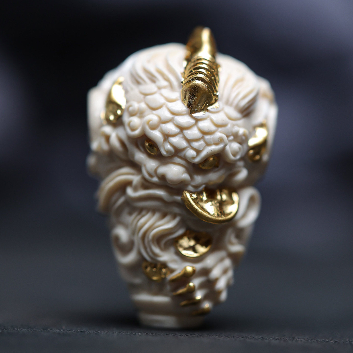 天然猛犸牙镶嵌 24k 雕刻貔貅三通原色精工一体佛头配饰配件