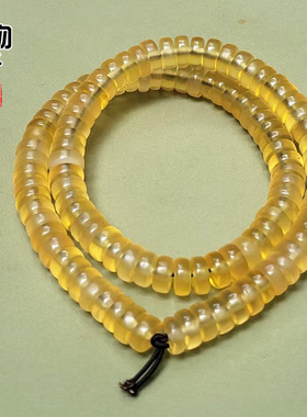 天然黄牛角雕刻药片隔片佛珠原色通透玉化108颗长串文玩珠串