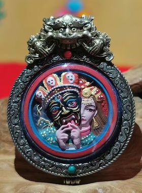 西藏矿物质彩绘擦擦扎西拉姆嘎乌盒吊坠挂件项坠饰品配件